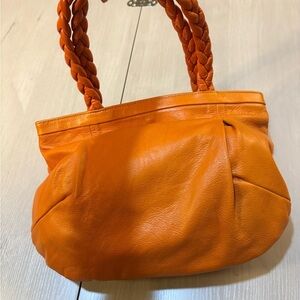 Furla Vibrant Orange Leather Shoulder Bag, breaded straps